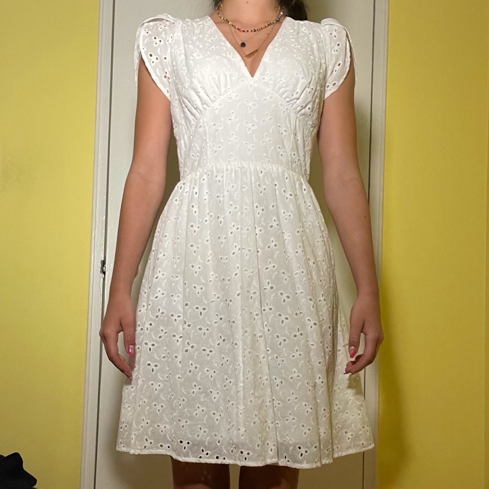 White floral aqua dress
